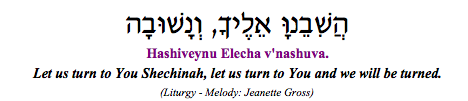 "Hashiveynu Elecha v'nashuva - Let us turn to you Shechinah, Let us turn to You and we will be turned." (Liturgy, adapted)